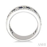 5/8 Ctw Round Cut Diamond and 2.6 mm Round Cut Sapphire Band in 18K White Gold