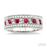 5/8 Ctw Round Cut Diamond and 2.6 mm Round Cut Ruby Band in 18K White Gold