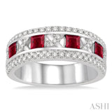 3x3 MM Princess Cut Ruby and 3/8 Ctw Round Cut Diamond Ring in 14K White Gold