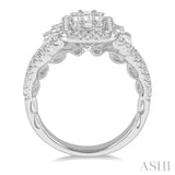 1 Ctw Split Shank Baguette and Round Cut Diamond Bridal Ring in 14K White Gold