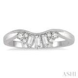 1/4 Ctw Curved Center Baguette and Round Cut Diamond Wedding Band in 14K White Gold