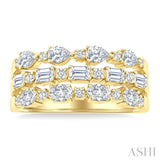 1 1/2 Ctw Triple Row Multi-Cut Diamond Fashion Band in 14K Yellow Gold