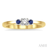 2.15 MM Round Shape Sapphire and 1/6 Ctw Past Present and Future Round Cut Diamond Precious Ring in 14K Yellow and White Gold