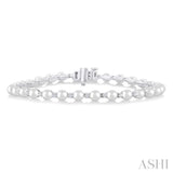 4 MM Round Shape Cultured Pearl and 3/4 Ctw Round Cut Diamond Tennis Bracelet in 14K White Gold