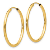 14k 2x30mm Polished Round Endless Tube Hoop Earrings