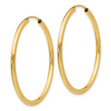14k 2x35mm Polished Round Endless Tube Hoop Earrings