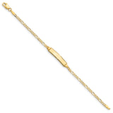 14k Polished Solid Chain/Solid Plate Figaro Link 19x4mm Plate 5.5 inch Baby/Child ID Bracelet