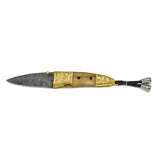Luxury Giftware Limited Edition Damascus Steel 256 Layer Woolly Mammoth Tusk Ivory and Brass Handle Folding Knife with Leather Sheath and Wooden Gift Box