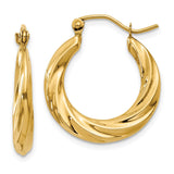 14k Polished Twisted Hollow Hoop Earrings