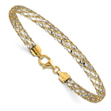 14K with White Rhodium 5mm Woven Mesh 7.5 inch Bracelet