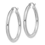 14K White Gold 3x30mm Polished Tube Hoop Earrings