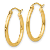 14k 2x20mm Polished Tube Hoop Earrings
