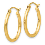 14k 2x20mm Polished Lightweight Tube Hoop Earrings