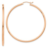 14K Rose Gold 2x50mm Polished Lightweight Tube Hoop Earrings