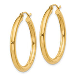 14K 3x30mm Polished Tube Hoop Earrings