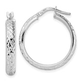 14K White Gold 4x24mm Diamond-cut Tube Hoop Earrings