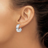 14k White Gold 6.75x19mm Polished Flat Tube Omega Back Hoop Earrings