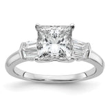 14k White Gold 1/2 carat Lab Grown Diamond VS+ F+ 1 1/2 carat Center Princess Semi Mount Three Stone Engagement Ring