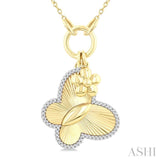 1/6 Ctw Butterfly Charm Fluted Round Cut Diamond Pirouette Fashion Pendant With Chain in 10K Yellow and White Gold