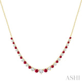 1.7 MM - 3 MM Round Shape Ruby and 3/4 Ctw Round Cut Diamond Precious Riviera Necklace in 14K Yellow Gold
