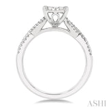 5/8 Ctw Oval Shape Center Split Criss Cross Shank Lovebright Round Cut Diamond Engagement Ring in 14K White Gold