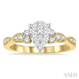 1/2 Ctw Pear Shape Center Criss Cross Carved Shank Lovebright Round Cut Diamond Engagement Ring in 14K Yellow and White Gold