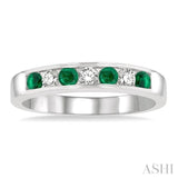 2.5 MM Round Cut Emerald and 1/5 Ctw Channel Set Round Cut Diamond Band in 14K White Gold
