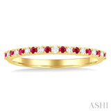 1.35 MM Round Shape Ruby and 1/10 Ctw Petite Round Cut Diamond Precious Stack Band in 10K Yellow Gold