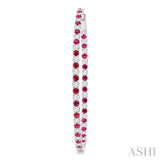 2.1 MM Ruby and Alternating 2 1/2 Ctw Round Cut Inside-Out Diamond Precious Hoop Earrings in 14K White Gold