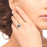 6x4 MM Oval Cut Sapphire and 1/4 Ctw Round Cut Diamond Ring in 14K White Gold