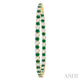 2.3 MM Emerald and Alternating 2 1/2 Ctw Round Cut Inside-Out Diamond Precious Hoop Earrings in 14K Yellow Gold