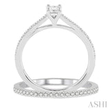3/8 Ctw Diamond Wedding Set with 1/3 Ctw Princess Cut Engagement Ring and 1/10 Ctw Wedding Band in 14K White Gold