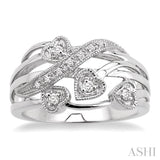 1/20 Ctw Round Cut Diamond Crossover Heart Ring in Sterling Silver