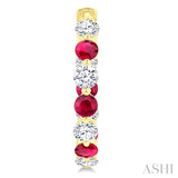 3.3 MM Round Cut Ruby and 1 5/8 Ctw Round Cut Diamond Precious Inside-Out Alternating Hoop Earrings in 14K Yellow Gold