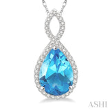 12x8 MM Entwined Pear Cut Blue Topaz and 1/4 Ctw Round Cut Diamond Semi-Precious Pendant in 10K White Gold with chain