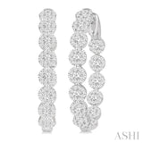 2 Ctw Circular Link Lovebright In-Out Round Cut Diamond Hoop Earrings in 14K White Gold