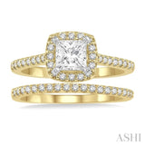1/2 Ctw Diamond Wedding Set With 3/8 Ctw Princess Cut Engagement Ring in Yellow and White Gold and 1/10 Ctw Wedding Band in 14K Yellow Gold