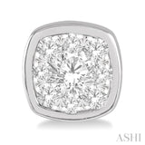 3/4 Ctw Cushion Shape Round Cut Diamond Lovebright Bezel Stud Earrings in 14K White Gold