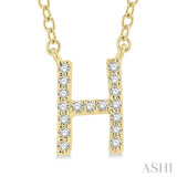 1/20 Ctw Initial 'H' Round Cut Diamond Pendant With Chain in 10K Yellow Gold