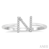 1/20 Ctw Initial 'N' Round Cut Diamond Fashion Ring in 10K White Gold
