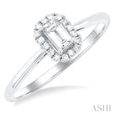 5x3 MM Octagonal Shape White Topaz and 1/20 Ctw Single Cut Diamond Halo Semi-Precious Ring in 10K White Gold