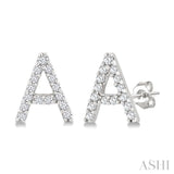 1/10 Ctw Initial 'A' Single Cut Diamond Earrings in 10K White Gold