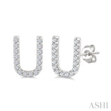 1/10 Ctw Initial 'U' Round Cut Diamond Earrings in 10K White Gold