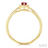 5x3 MM Pear Shape Ruby and 1/20 Ctw Single Cut Diamond Halo Precious Ring in 10K Yellow Gold