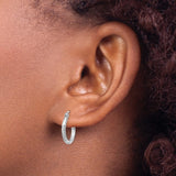 14k White Gold 2x15mm Satin Diamond-cut Round Tube Hoop Earrings