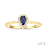 5x3 MM Pear Shape Sapphire and 1/20 Ctw Single Cut Diamond Halo Precious Ring in 10K Yellow Gold