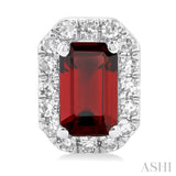 5x3 MM Octagonal Shape Garnet and 1/8 Ctw Single Cut Diamond Halo Semi-Precious Stud Earrings in 10K White Gold
