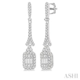 5/8 Ctw Long Baguette & Round Cut Diamond Earrings in 14K White Gold