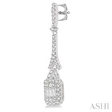 5/8 Ctw Long Baguette & Round Cut Diamond Earrings in 14K White Gold