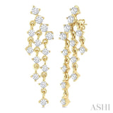 3/4 Ctw Round Cut Diamond Mini Chandelier Fashion Long Earrings in 14K Yellow Gold